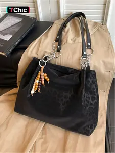 Leopard Print Large Capacity Shoulder Tote Bag, Casual Versatile Commuter Bag, Stylish Daily Use Handbag for Women
