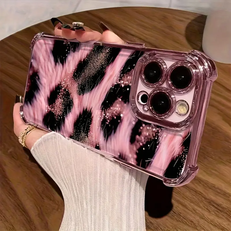 Y2K Baddie Aesthetic  Pink Leopard Print Case for iPhone 17 16 15 Pro Max, Glossy Cheetah Cover with Premium Electroplated Edge  ----975