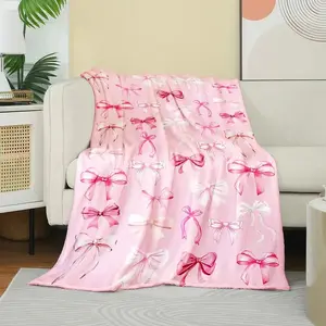 Reversible Bowknot Blanket Pink Flannel Softness Multi Space Use Perfect Sofa Bed Office Travel All Season Cozy Companion Machine Washable Easy Care Thoughtful Gift Idea