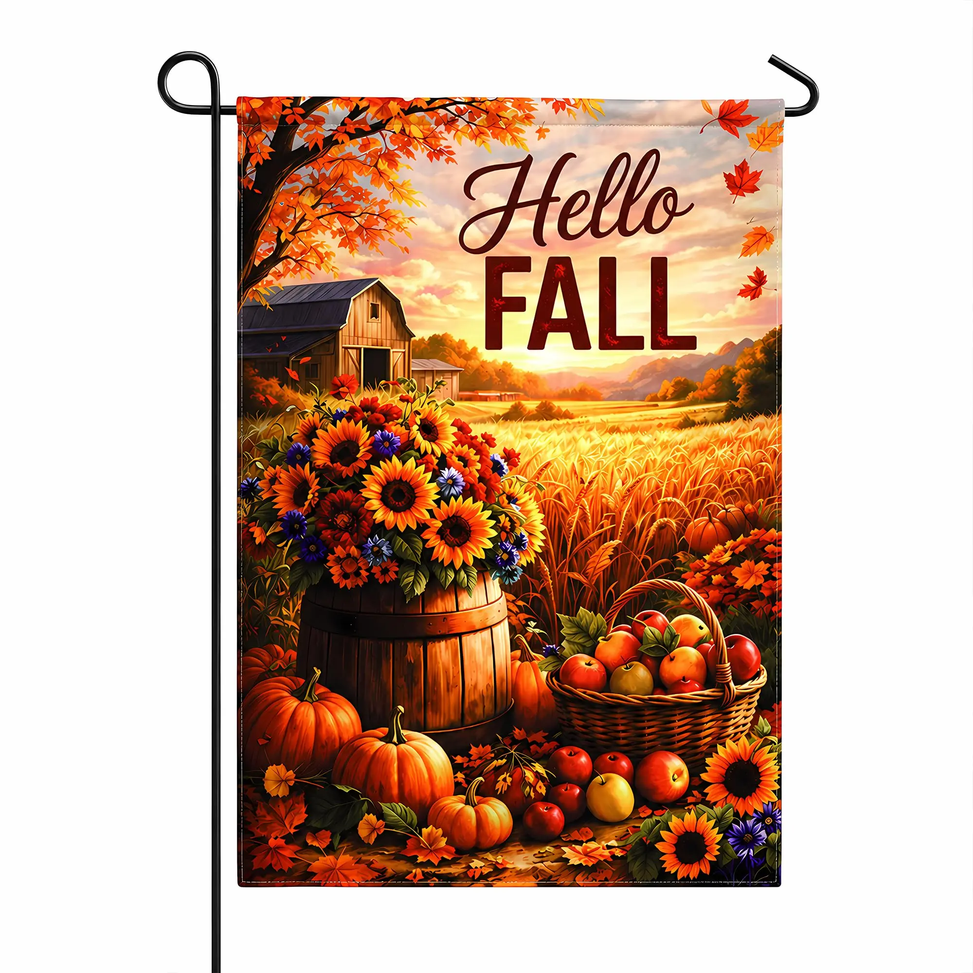Fall Decor - Hello Fall Garden Flag | Double-Side Autumn Decor for Outdoor Indoor Outside Home - Thanksgiving Friendsgiving Decorations Banner for Garden Porch Patio Lawn Yard Party Favors Supplies