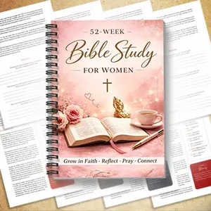 1pc 52 Week Bible Study Notebook for Women | Elegant Pink Christian Design | Guided Scripture & Prayer Journal | Daily Devotional Workbook for Faith Reflection