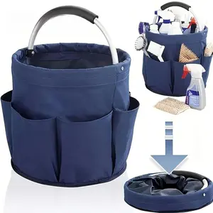 Foldable Storage Basket, 1 Count Multi-functional Garden Tool Tote with 6 Pockets, Portable Organizer Bag with Rounded Handle for Home Office Dormitory Outdoor, Poolside Storage Baskets