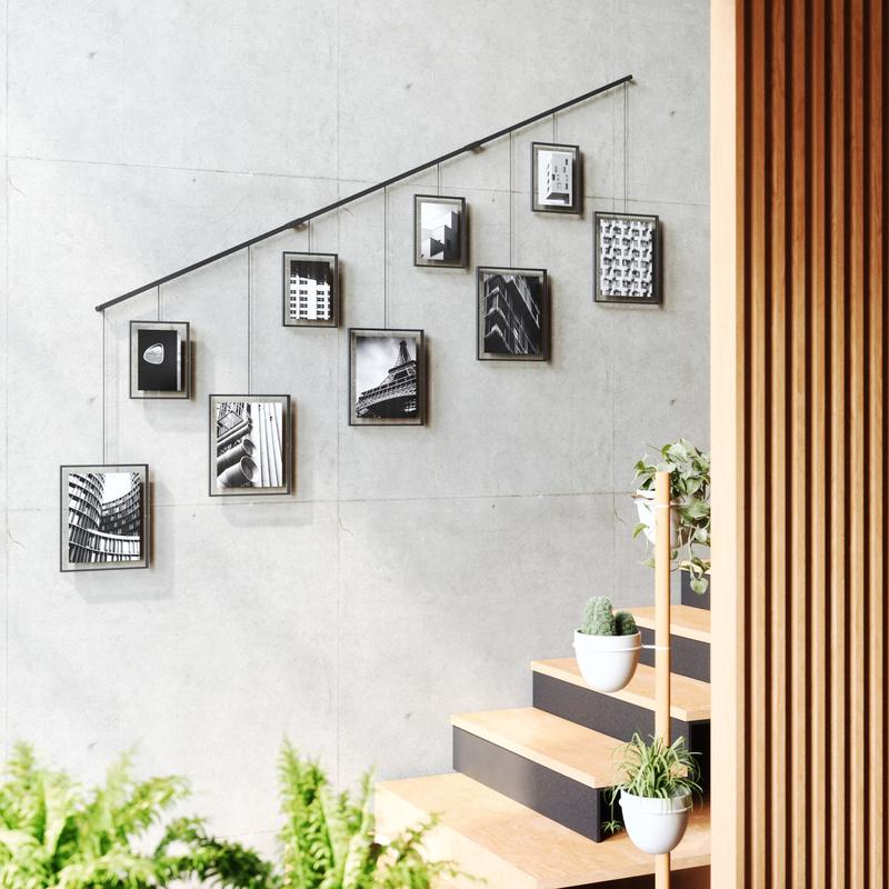 Umbra Exhibit Photo Display, Multi-Photo Wall Decor with 9 Hanging Gallery Frames, Customizable Layout Metal Traditional