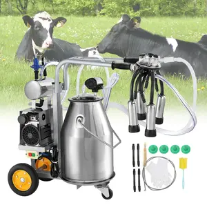 【Summervibes】VEVOR Electric Cow Milking Machine, 6.6 Gal / 25 L 304 Stainless Steel Bucket, Automatic Pulsation Vacuum Milker, Portable Milker with Food-grade Silicone Cups and Tubes, Adjustable Pressure