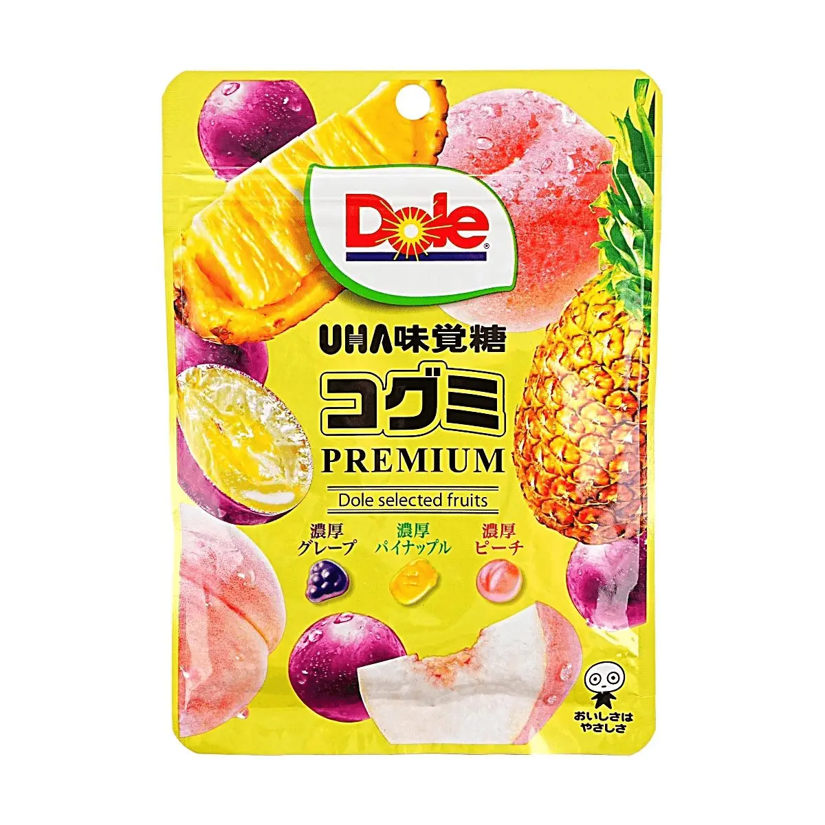 UHA Kogumi Premium Gummy - Dole Collaboration, Rich Grape, Pineapple, Peach Flavors (63g)