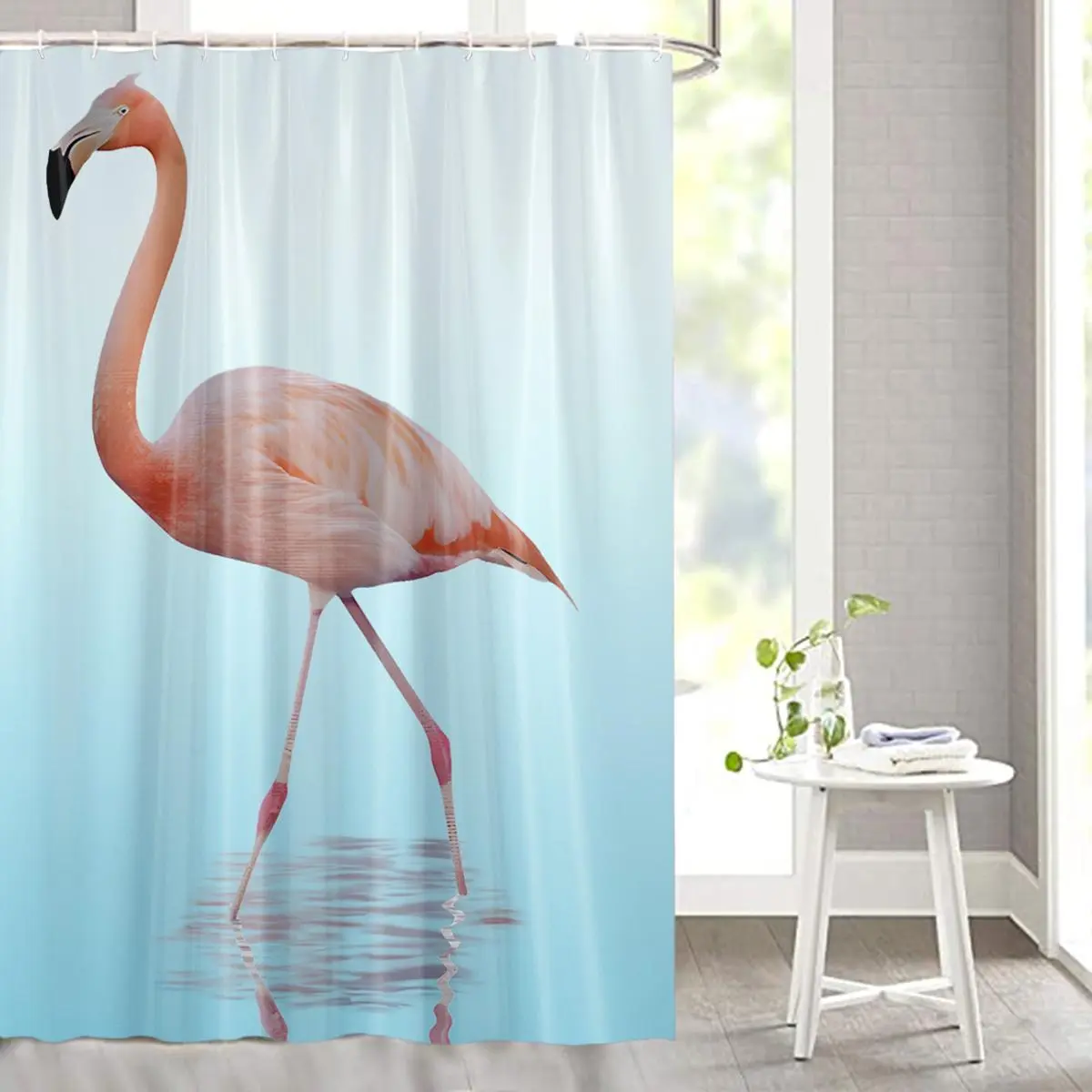 Flamingo Pattern Shower Curtain, Bird Shower Curtain, 1 Count Waterproof Bathroom Curtain with 12pcs Hooks, Bathroom Decoration Accessories, Home Decor for Bathroom, Shower Essentials