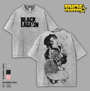 Revy Black Lagoon Anime Double Printed Vintage Washed Tee Unisex Oversize Anime Manga Washed Heavyweight Cotton T-shirt