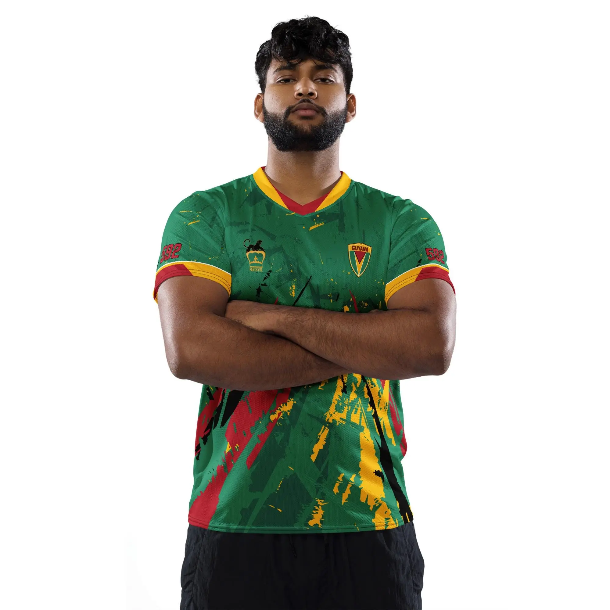 Guyana Soccer Jersey  Unisex Green Abstract Paint Stroke Football Shirt | Guyanese Heritage Graphic Blockcore Tee