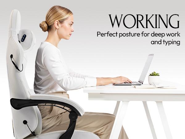 Dowinx Gaming Video Gaming Chair with Shiatsu Neck Massage and Lumbar Support Big and Tall Home Office High Back Recliner Height Adjustable Ergonomic Comfy Leather Computer Desk Chair