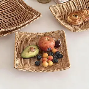 2 Counts Woven Countertop Fruit Basket Set, High-Aesthetic Snack Storage Tea Table Tray, Bread Basket for Home Use, Model Xinghao 718941