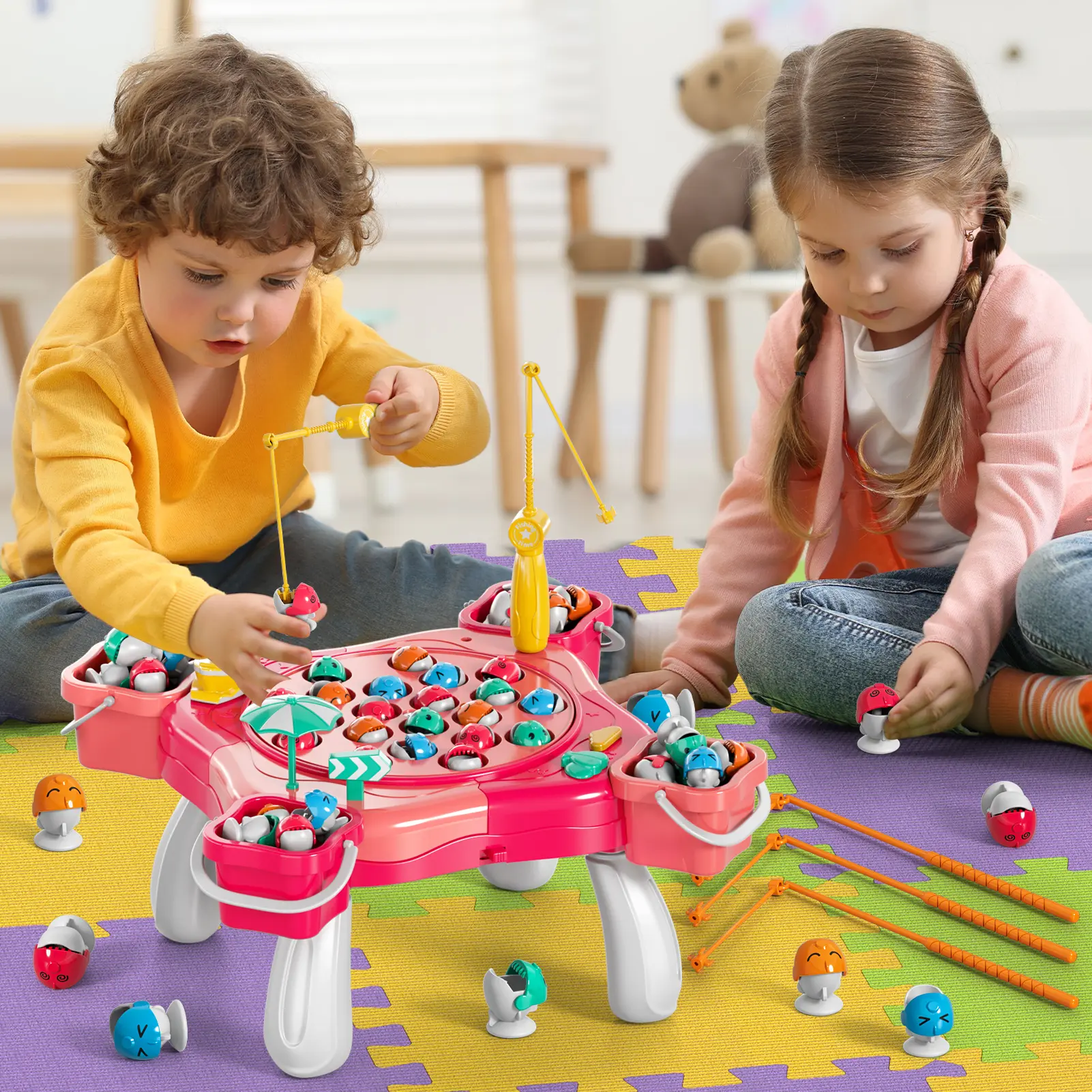 38-Piece Electric Fishing Toy Play Set with Spinning Reel - Construction Learning Toy for 6-8 Years Kids, Latex-Free, BPA-Free, Plastic Safe, No Battery Needed, Back-to-School Gift, Develops Hand-Eye Coordination, Model HFD022A-12