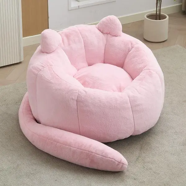 Bean Bag Chair for Adults Teen,Giant Bean Bag Chairs Cat Design,Plush Faux Fur Beanbag Couch Comfy Accent Floor Sofa for Reading, Playing, Relaxing in Living Room, Bedroom，pink