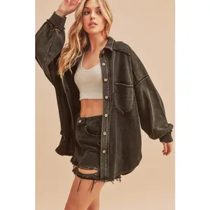 Aemi + Co Acid Washed Exposed Seam Button Up Jacket