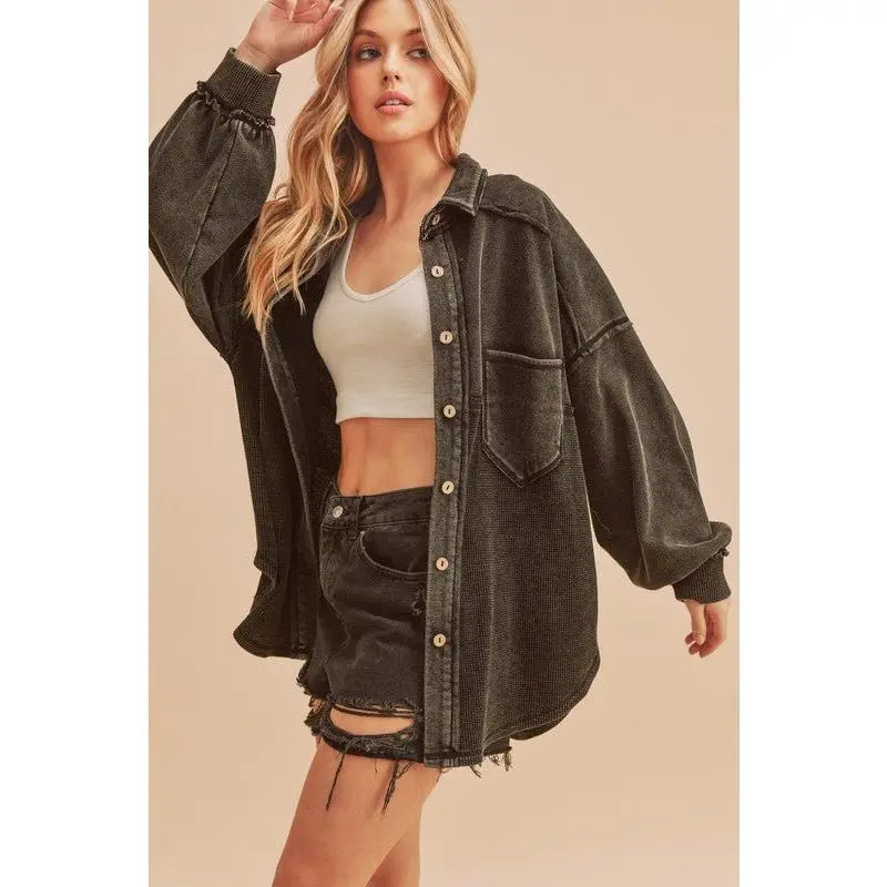 Aemi + Co Acid Washed Exposed Seam Button Up Jacket