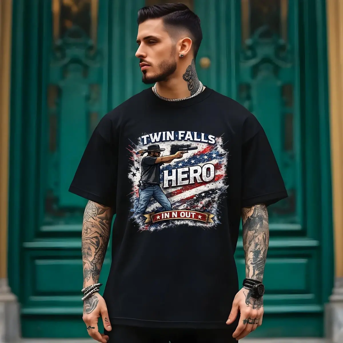 In N Out Twin Falls Hero T-Shirt Sweatshirt Hoodie, American Hero Shirt, Stand For America Graphic Tee, Unisex Sweater Pullover Tee Classic Cotton Graphic