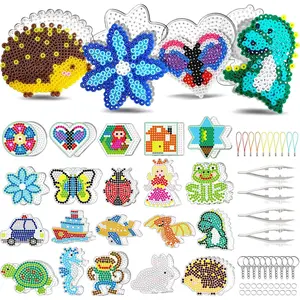 20 pcs Pegboards for 5mm Fuse Beads Project- Animal Shape Pegboards for Arts and Crafts with Keychains, Hang Ropes and Tweezers, Gifts for Boys and Girls (Beads Not Included)