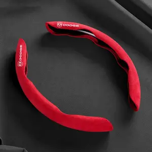 2pcs Suede Leather Round Breathable Car Steering Wheel Non-Slip Cover, Auto Accessories for Dodge Journey, Charger, Challenger, Caliber, Nitro, Durango, Avenger, Dart