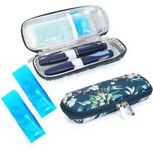 Insulin Cooler Travel Case with 2 Cooler Ice Packs, Small EVA Diabetic Insulated Organizer Portable Cooling Bag for Medication Cooling Insulation, Epi Pen Carrying Bag