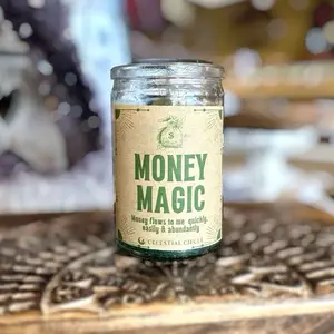Celestial Circle Money Magic 3 Day Candle for Abundance Wealth Ritual Spell Intention Handmade with Herbs & Gemstones