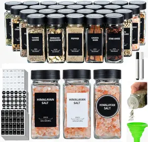 24 Glass Spice Jars with Label-4oz Spice Containers with Black Lids and  Lids,3 Sets of Spice Labels 1 Collapsible 2 Erasable Markers (24, Black)