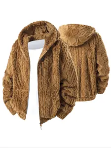 Men's Winter Hooded Fleece Jacket, Trendy Fashion Lamb Fur Thickened Warm Loose Coat, Long Sleeve Plain Style, Fall & Winter, Hooded Winter Outerwear
