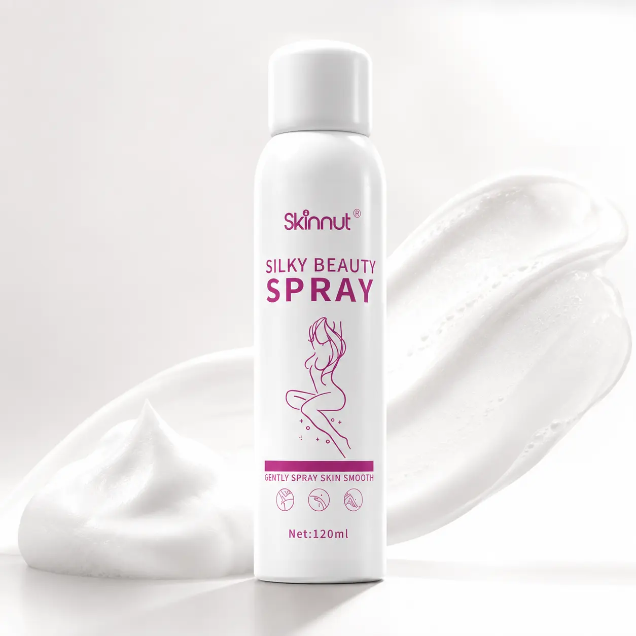 Skinnut Hair Removal Mousse Spray for Sensitive Skin, Hypoallergenic, Gentle & Fast-Acting, Aloe and Hyaluronic Acid for Soothing Care, Painless Hair Removal