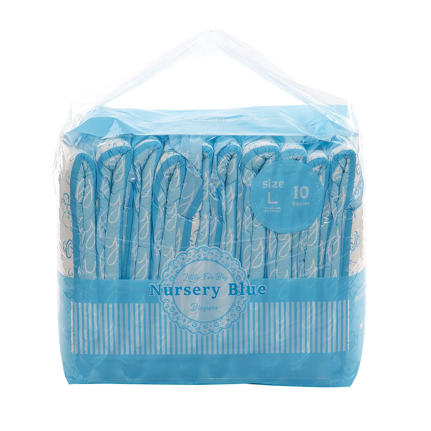 LITTLEFORBIG Adult Diapers, High Absorbency for Night Use, 169 oz Capacity, Thick Plastic-Backed Briefs, Nursery Blue Print, 10 Count, Size M-L, High Absorbency Adult Diapers