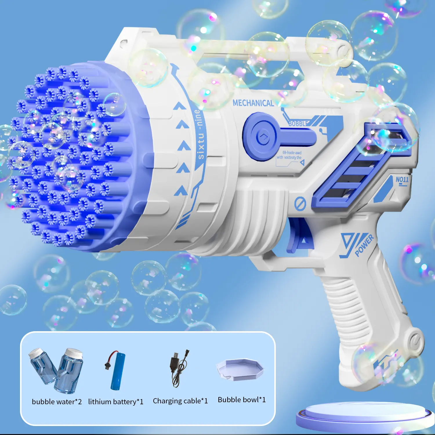 Bubble Machine, 69 Holes Bubble Makers with Lights/Bubble Solution, Bubbles Machine for Adults Kids, Summer Toy Gift for Outdoor Indoor Birthday Wedding Party