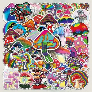 Mushroom Pattern Sticker, 50pcs/set Waterproof Self Adhesive Decor Paper, Decor Sticker for Gift Greeting Card Water Bottle Laptop Phone