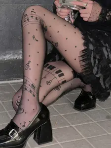 Women's Summer Thin Stockings, Cute European Style Print Tights, Vintage Jacquard Slimming Leggings, Elegant Fitted Design, All Seasons