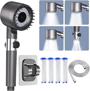 Powerful 4-Mode Handheld Shower Head High Pressure Water Spray with Rainfall Massage Pulse Spray Hybrid Bubble Patterns Premium ABS Material Wall Mount Showerhead Modern Bathroom Upgrade Ideal Summer Shower Accessory Perfect Holiday Gift