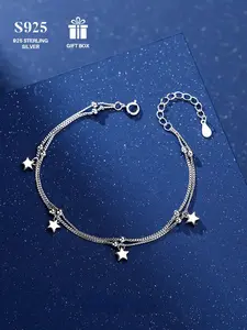 S925 Sterling Silver Star Design Double Layer Bracelet, Fashionable Jewelry for Women & Girls, Trendy All-match & Exquisite Jewelry for Birthday Gift
