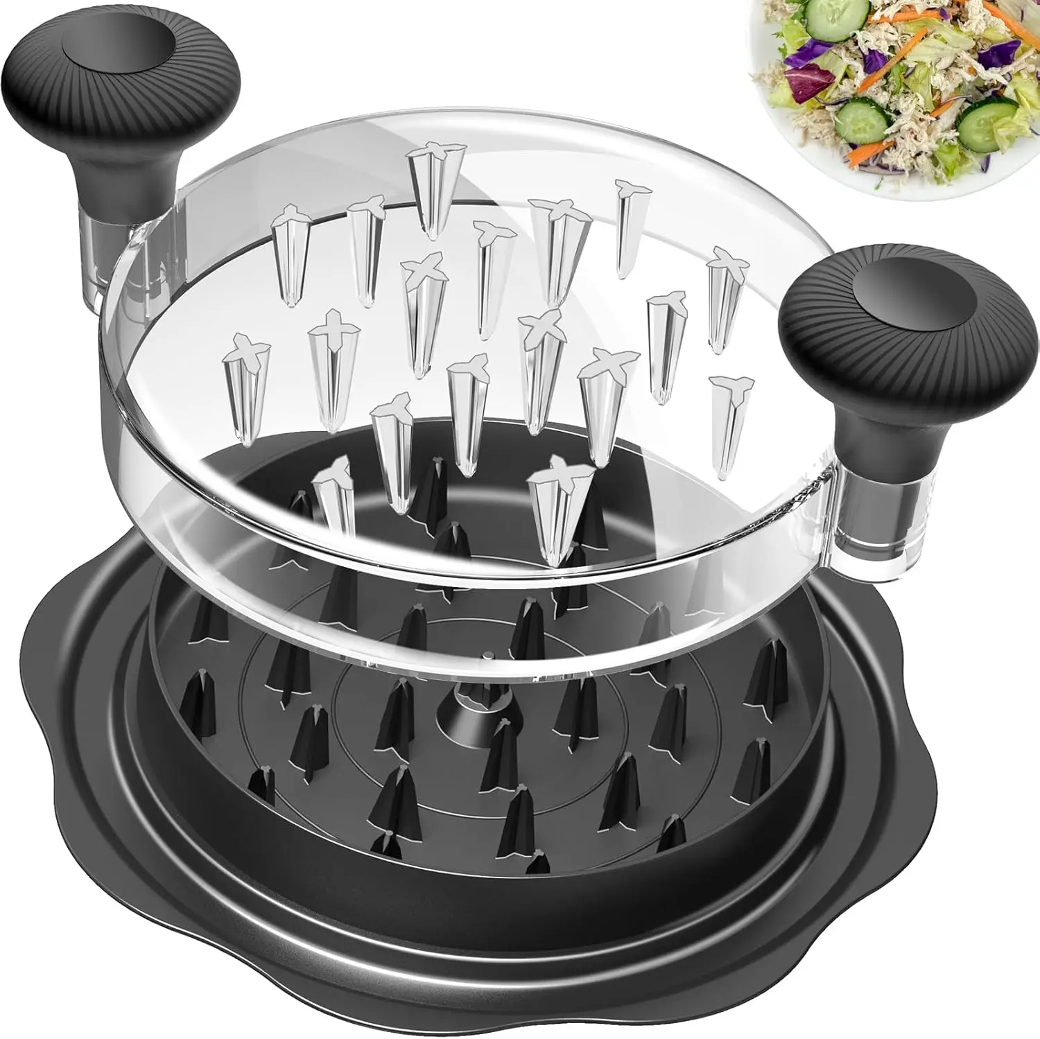 8-Inch Premium Quality BPA-Free Plastic Food Shredder with Lid, Anti-Slipping Strip, Ergonomic Handle, Cleaning Brush - Dishwasher Safe Household Kitchen Meat Utensil for Chicken Breast, Tuna Bowls