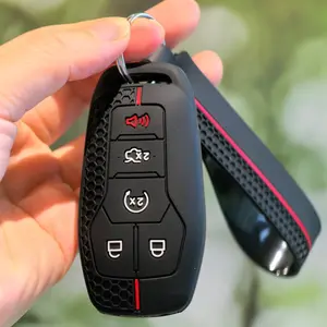 for Ford key fob case with keychain holder silicone Full cover protector key case organizer for Fusion 2014 2016/ Explorer/ mustang f150 2020/ Ka 2015 2018/ Focus 2 2005-2010/ EcoSport 2014/ Focus C Max/ S-MAX 2007/ Fiesta Mk7 2010 2012/ cowgar Monde