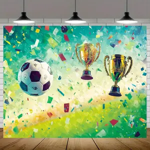 1pc Soccer Party Banner - Vibrant Football Theme Photo Backdrop with Confetti & Trophies, High-Quality Polyester Wallpaper for Birthday, Sports Events & Celebrations, Sports Party Decor | Festive Decor | Vibrant Graphics, Soccer Accessories White
