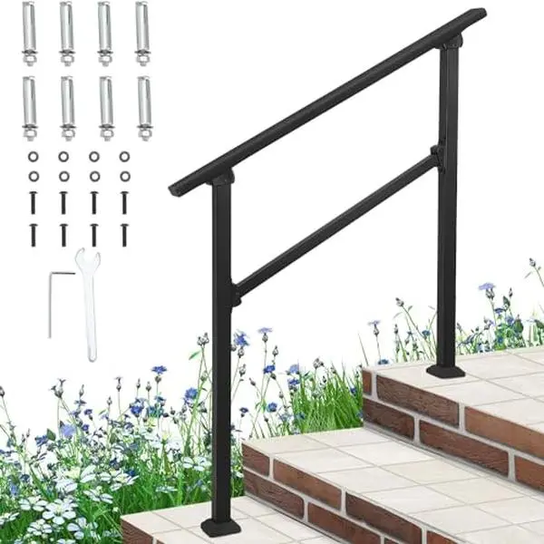GARVEE Aluminum Alloy Outdoor Handrails: Versatile Stair Railing Kits for 2 to 5 Steps, Ideal for Concrete and Porch Steps, Featuring Metal Construction and Installation Kit for Enhanced Safety and Durability