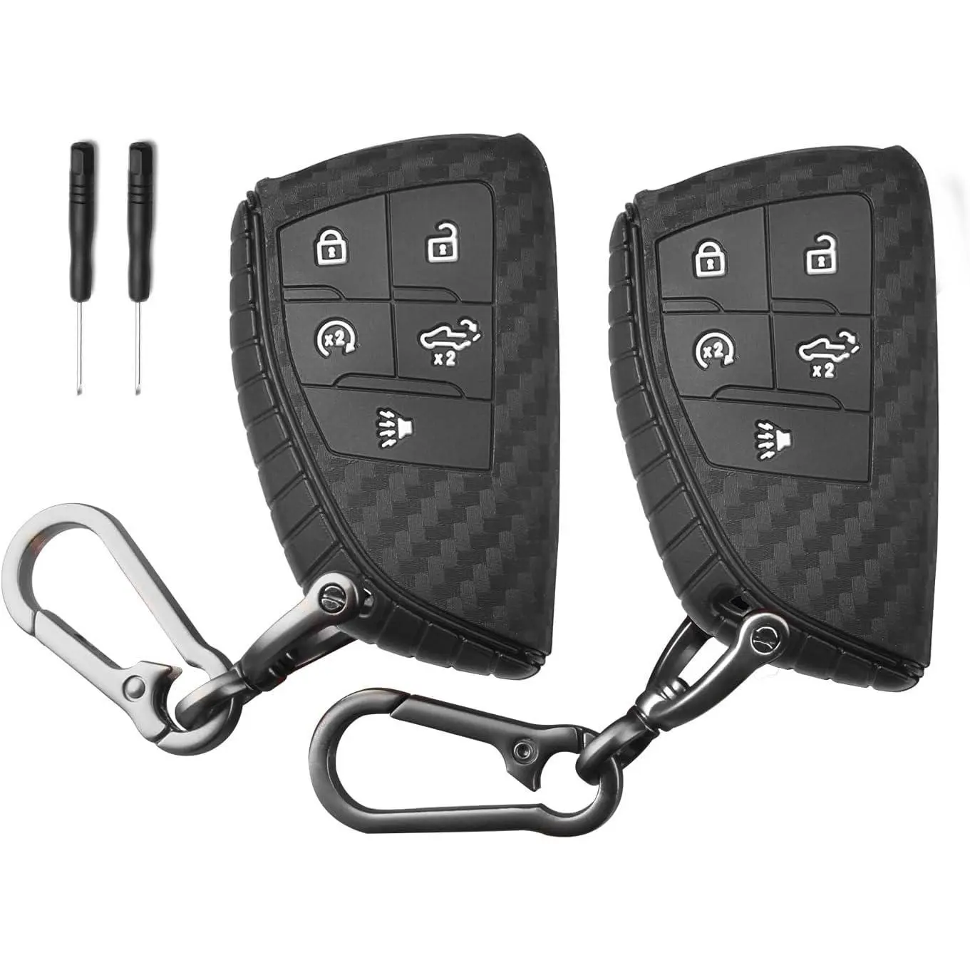 QBUC 2 Pcs 5-Button Silicone Key Fob Cover with Keychain for Chevy Silverado Owners, GMC Sierra Owners, Abrasion Resistant, High Precision Mold, Fits 2022-2025 Models, 2024-2025 GMC Sierra 2500HD 3500HD