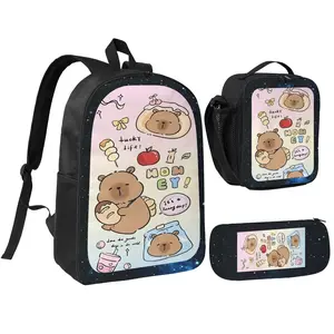 3-piece Capybara Pattern Backpack Set, Casual Style, Adjustable Shoulder Straps, Lightweight Laptop Bag Design, Wipeable and Cleanable, Zipper Closure, Includes Large Capacity Backpack, Shoulder Bag, and Pencil Case