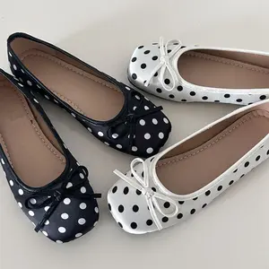 Women's Polka Dot Satin Mary Jane Flats • French Vintage • Soft Comfy Spring Shoes