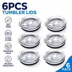 6 Pack 20 oz Skinny Tumbler Replacement Lids – Plastic Splash Covers, Clear Cup Lids for 2.64” Mouth, Fit 20 oz Coffee Cups – Leakproof & Reusable