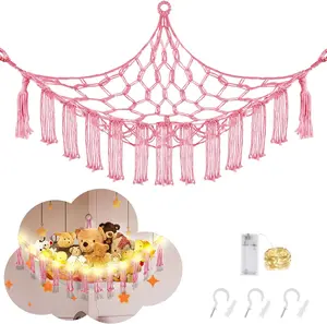 Hammock for Stuffed Animals with LED Light, Kids Room Decor Corner, Pink
