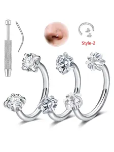 Hoop Nose Ring Set, Horseshoe Nose Rings for Women, Stainless Steel Piercing Jewelry, Septum Jewelry, Dual Gemstone Hoop Rings, Surgical Steel Cartilage Spiral Earrings, Nose Piercing Kit