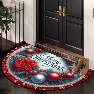 Large Christmas Theme Door Mat, Featuring Holiday Balls and Letters Design, Indoor Outdoor Decorative Rug, Perfect Xmas Gift