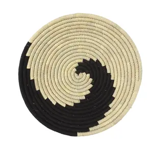 Handwoven Sabai Grass Black Swirl Wall Basket | Decorative Storage Basket coffee table