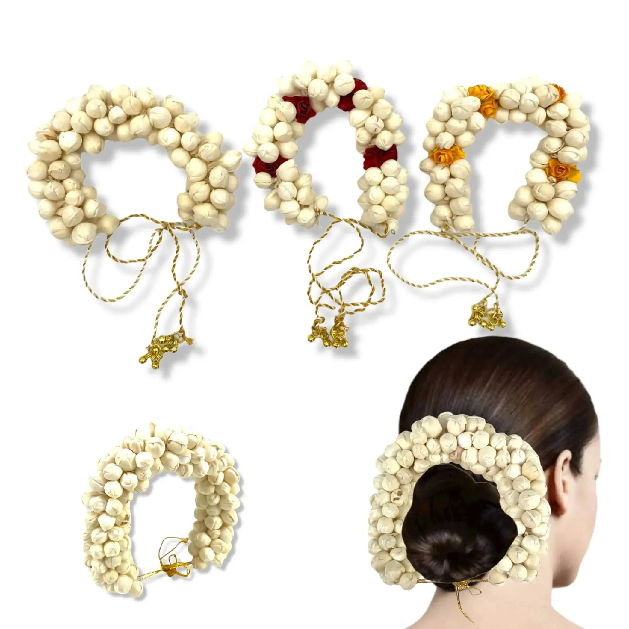 LoveNspire Handmade Wood Gajra with Lasting Jasmine Flowers for Women, Reusable Traditional Bridal Hair Accessory for Wedding Ceremony, Eco-Friendly, Festivals, Red Rose, Ethnic, One-Piece