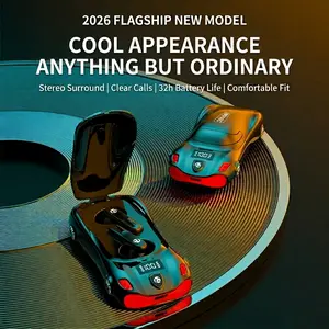 Black Wireless Earphone With Cool Sport Car Shape,LowLatency And Long Battery Life, PortableEarbudsHeadphones Audio Headset ElectronicConnection,Father's Day Gift