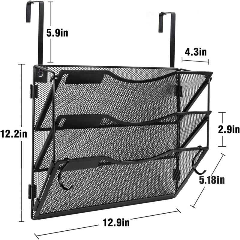 Wall File Organizer 3/5 Pockets, Mail Organizer, Hanging Folder Holder, Foldable | Hanging or Wall Mounted | Label Panel | 2 Hooks | Office Home School Organizer, Black