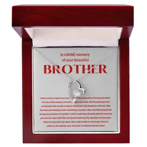 Sterling Silver Memorial Necklace for Brother - Forever Love Pendant with Cubic Zirconia - FL26