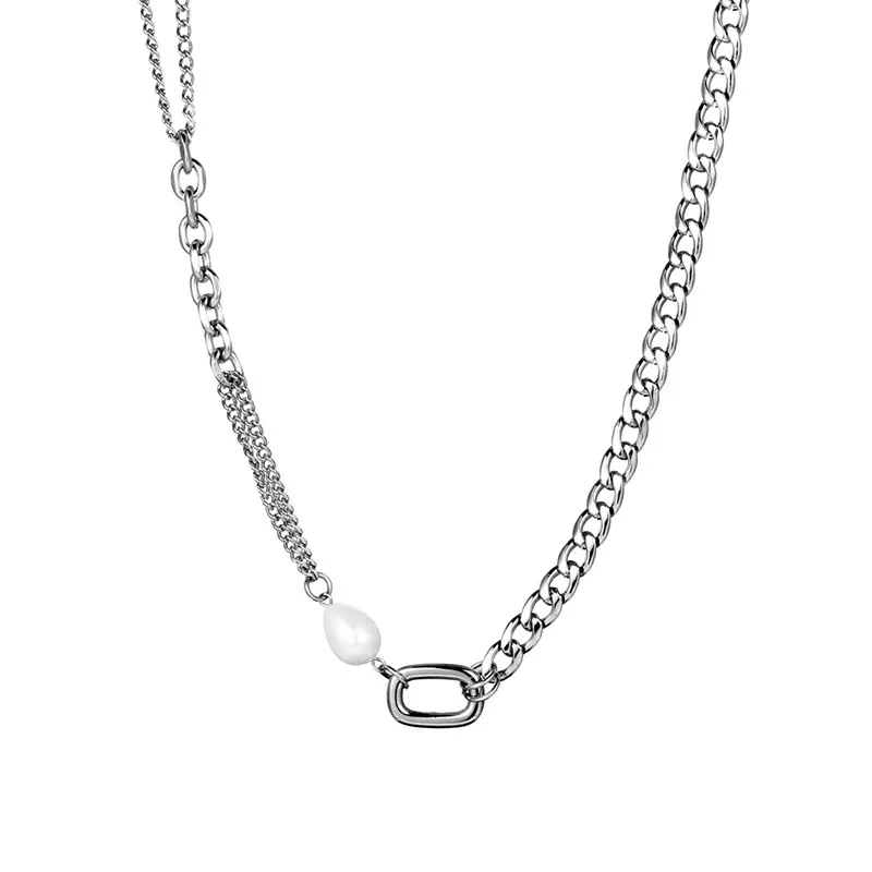 Unisex Minimalist Pearl Meets Grunge Chain Necklace, 60cm Casual Style Bold Streetwear Jewelry Accessory, Casual Style Necklaces