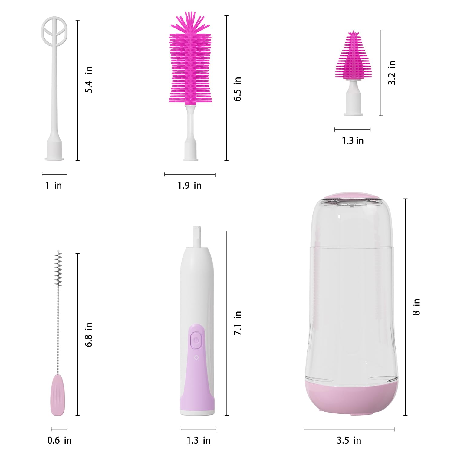 Electric Bottle Brush Set - 2 Modes & 360° Rotation, Waterproof Bless Bottle Baby Bottle Cleaner with Silicone Brushes, scrubbing Fit for tippee, dr brown sippy cup, milk spray baby, baby formula, baby sanitizer spray Smart